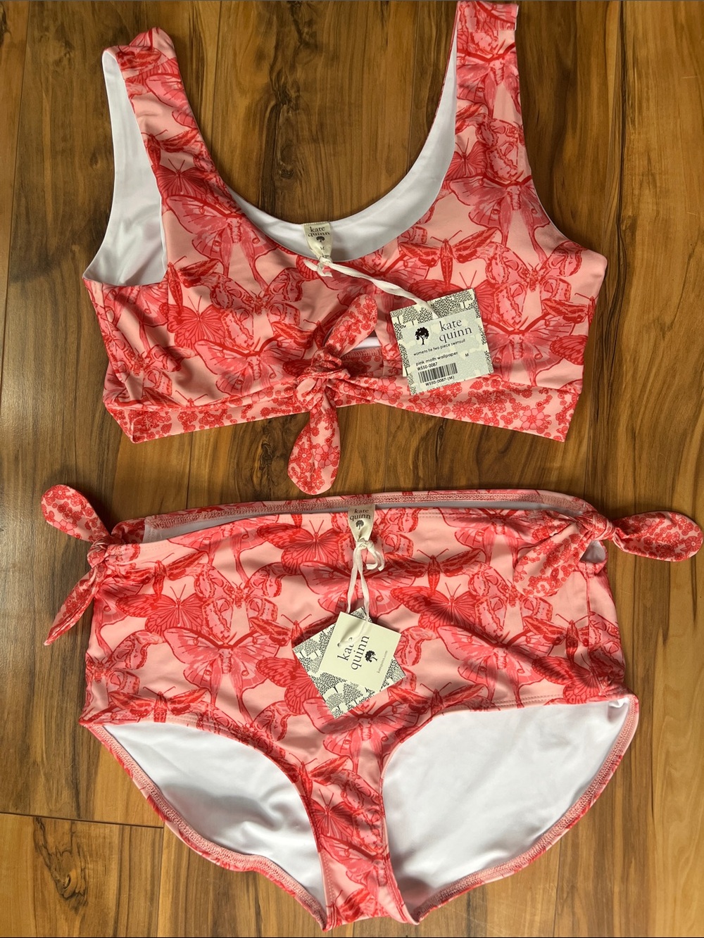 NWT kate quinn women’s Coral Tie-Front Kids Two-Piece Bikini